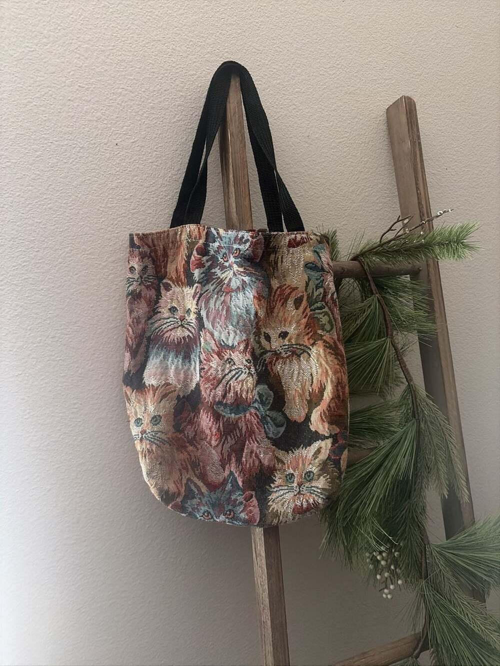 Vintage Cat Tapestry Tote Bag